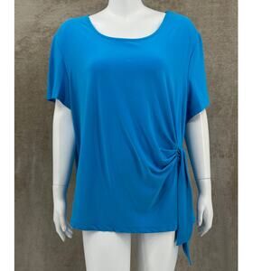 Salon Studio Top Womens Plus‎ 2X Blue Scoop Neck Side Tie Stretch Mature Office